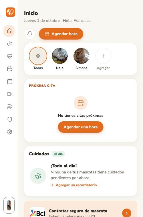 Mobile app: home with every pet